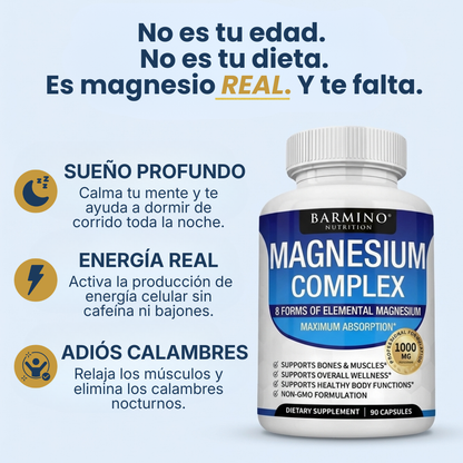 Barmino Magnesium Complex 8 en 1 - Deja de Inflamarte, Duerme Bien y Rinde Todo el Día