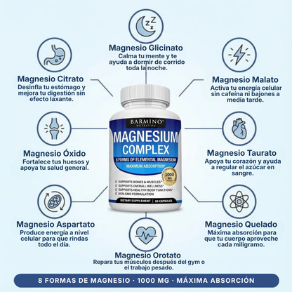 Barmino Magnesium Complex 8 en 1 - Deja de Inflamarte, Duerme Bien y Rinde Todo el Día