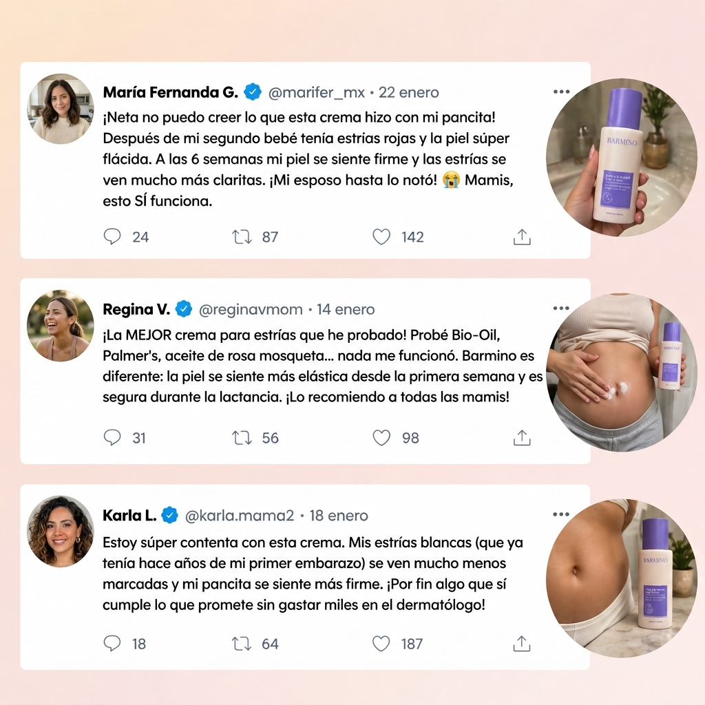 (5 Meses - Panza, Muslos y Busto) Tratamiento Barmino® Personalizado Antiestrias y Flacidez Postparto + Guia Masaje Drenante para Grasa Abdominal + Potenciador Dermico Resultados 3X Más Rápido + Acceso Comunidad Mamás Barmino
