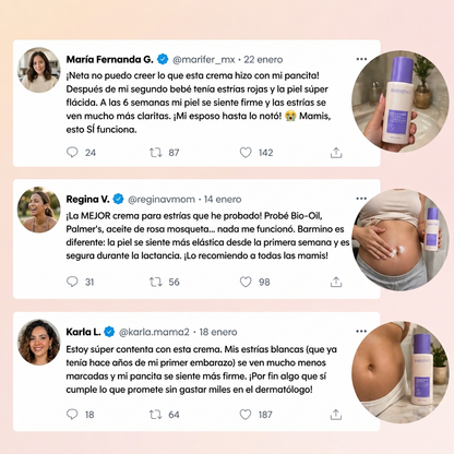 (5 Meses - Panza, Muslos y Busto) Tratamiento Barmino® Personalizado Antiestrias y Flacidez Postparto + Guia Masaje Drenante para Grasa Abdominal + Potenciador Dermico Resultados 3X Más Rápido + Acceso Comunidad Mamás Barmino